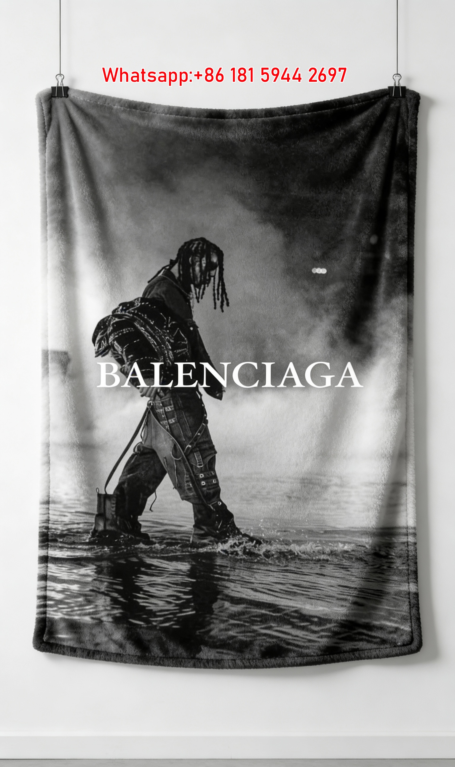 Balenciaga Black White Photo Flannel Throw Blanket for Sofa Couch Wall Decor BA103